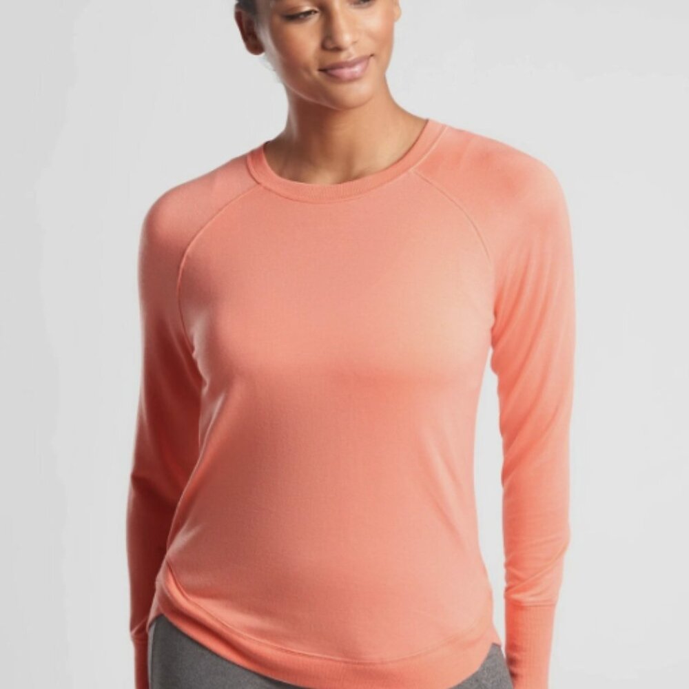 ATHLETA Women's Beyond Soft Long Sleeve Mindset Modal Sweatshirt Top Peach Sz S